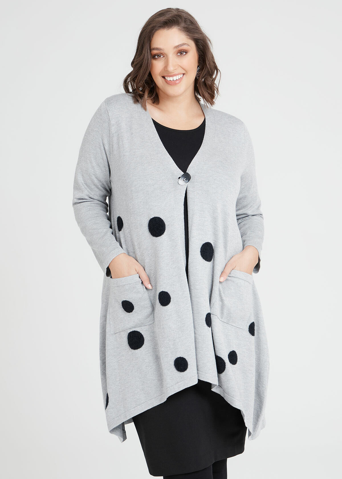 Shop Plus Size Bamboo Fluffy Spot Cardigan in Grey Taking Shape AU