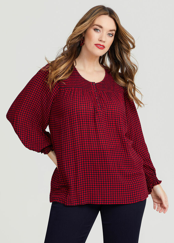 Natural Mini Gingham Peasant Top, , hi-res