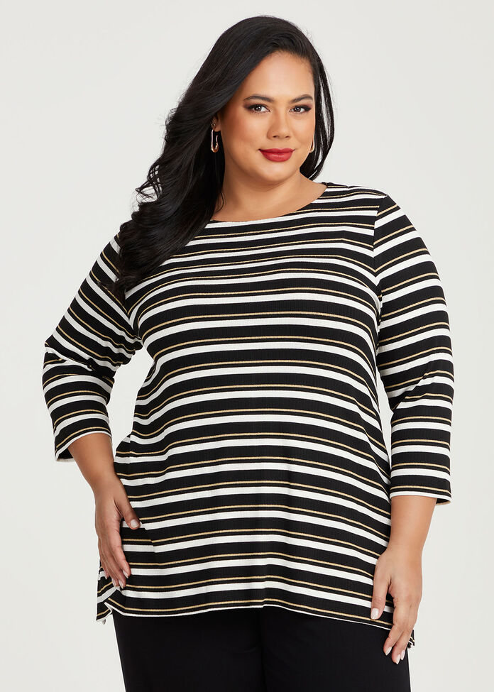 Natural Elina Stripe Rib Top, , hi-res