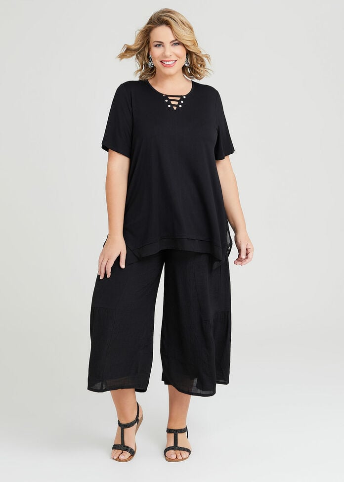 Shop Plus Size Bamboo Stud Neck Chiffon Top in Black | Sizes 12-30 ...