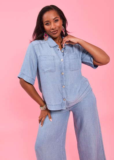 Plus Size Lyocell Chambray Shirt