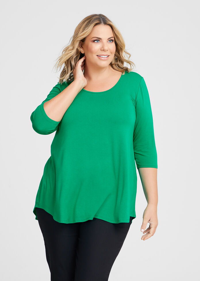 Shop Plus Size Bamboo Base 3/4 Sleeve Top in Green | Sizes 12-30 ...