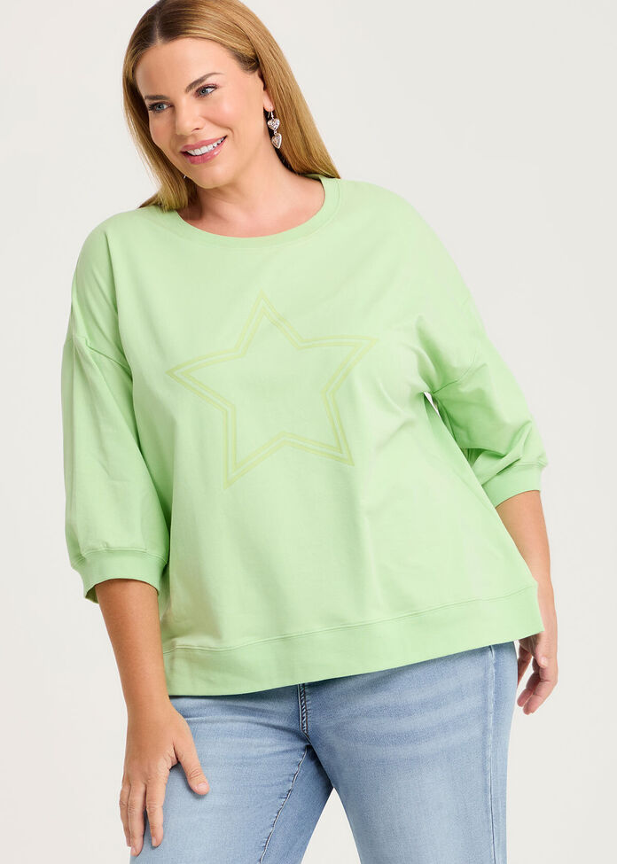 Cotton Star Relaxed Sweatshirt, , hi-res