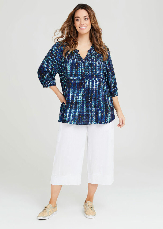 Aiden Blue Linen Blend Pocket Top