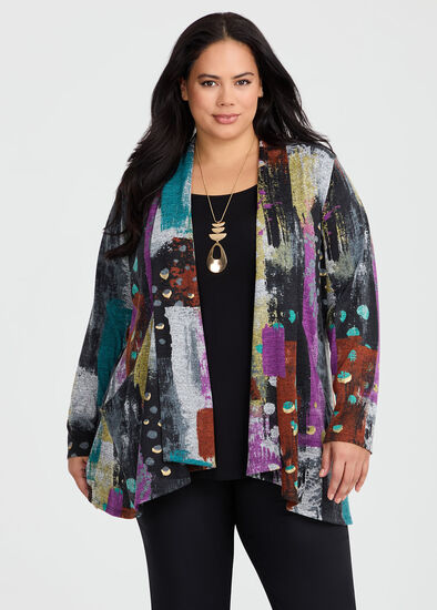 Plus Size Paintbrush Foil Snug Cardigan