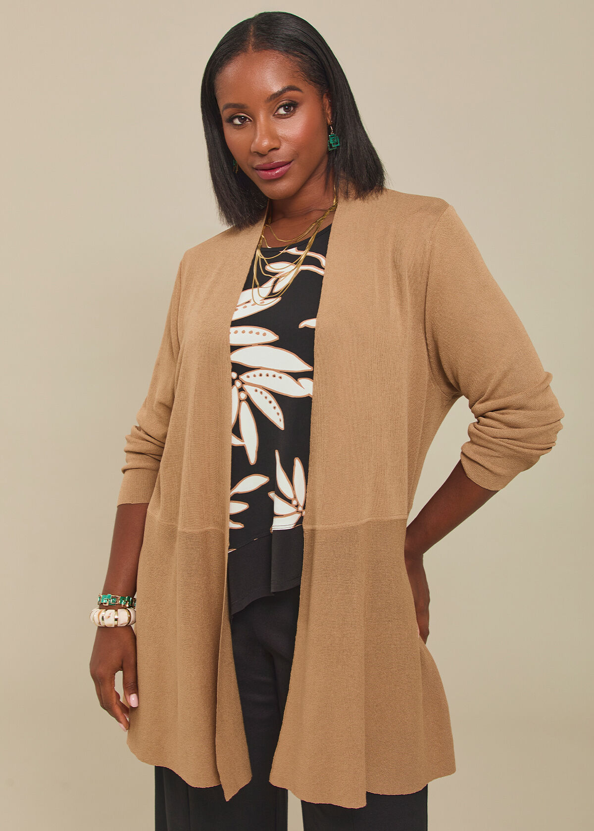 Shop Plus Size Peplum Milano Natural Cardigan, Brown | Taking Shape AU