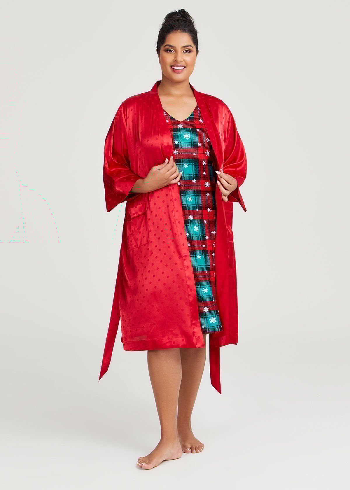 Shop Plus Size Bamboo Tartan Print Nightie in Multi Sizes 12 30
