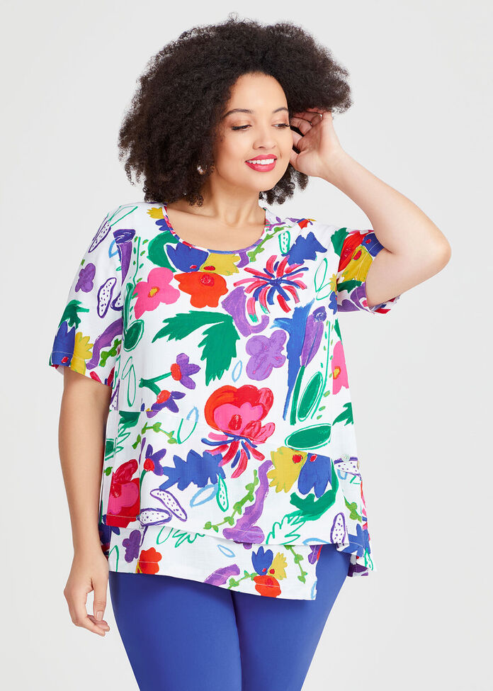 VERY J Full Size Tropical Printed Shirt Top and Shorts Set Plus Size main image 0