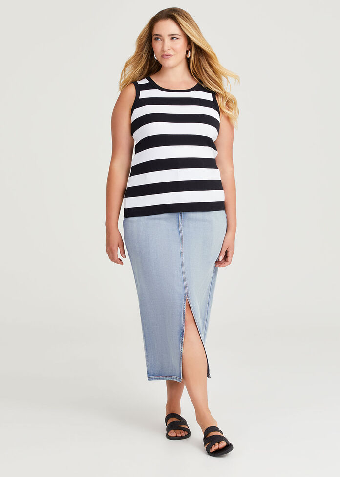 Cotton Modal Rib Stripe Tank, , hi-res