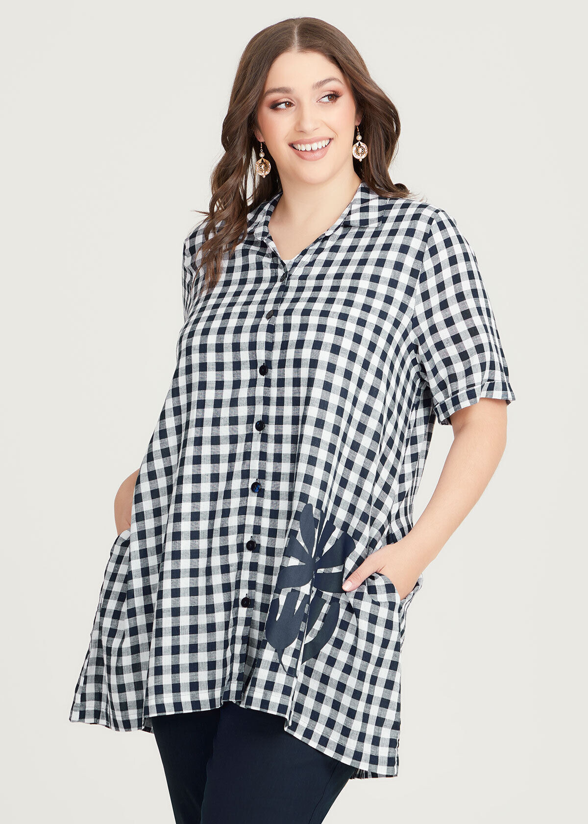 Shop Plus Size Linen Blend Gingham Shirt in Multi Taking Shape AU