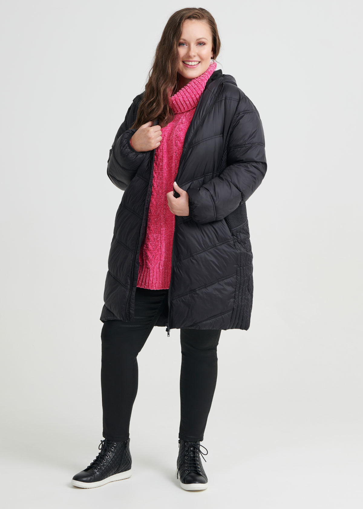 Shop Plus Size The Stitch Puffer Jacket in Black Taking Shape AU