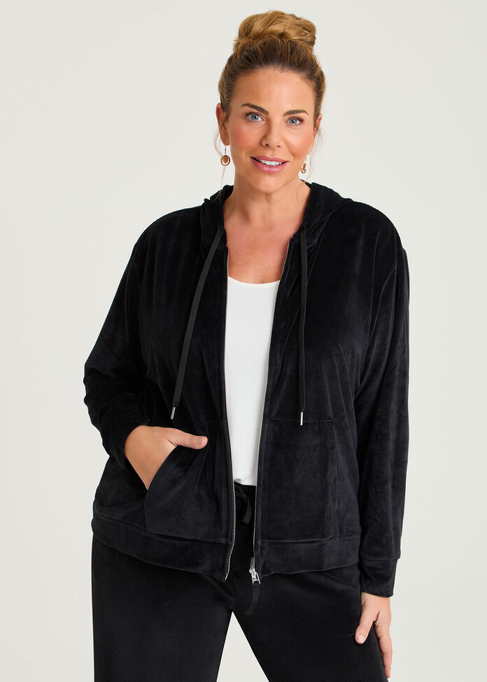 Velour Hooded Zip Through Jacket, , hi-res