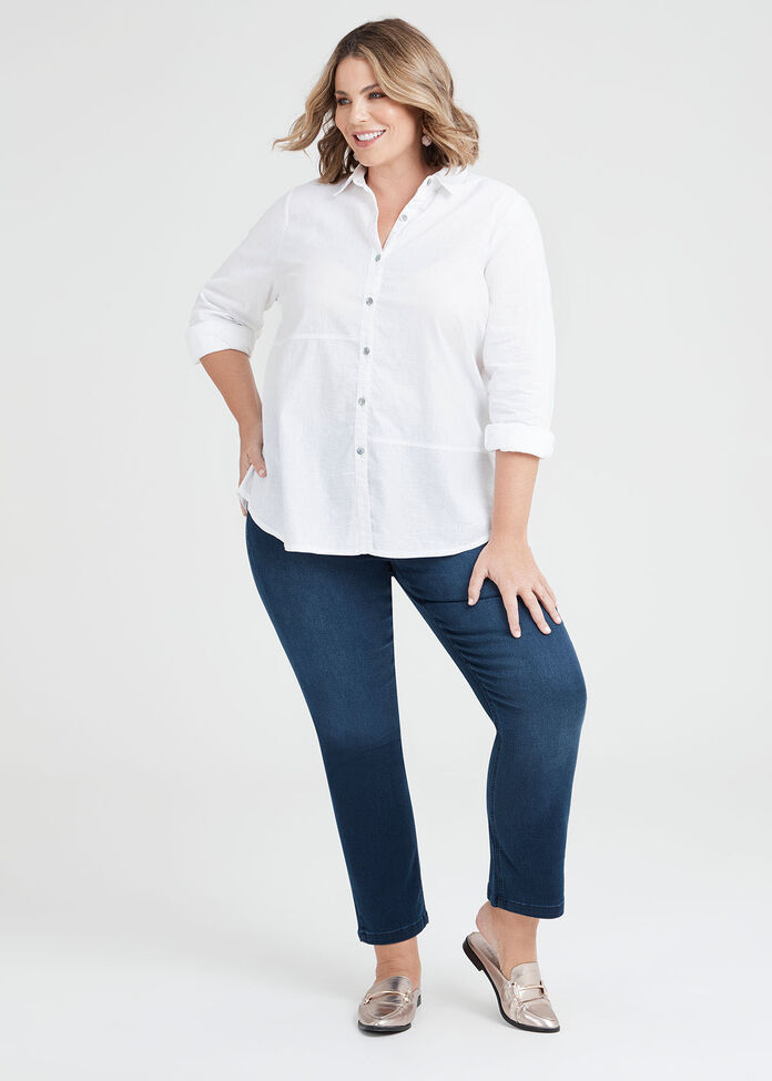 Linen Blend Relaxed Shirt, , hi-res
