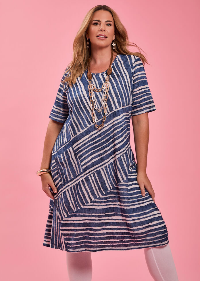 Stripe Panel Burnout Dress, , hi-res