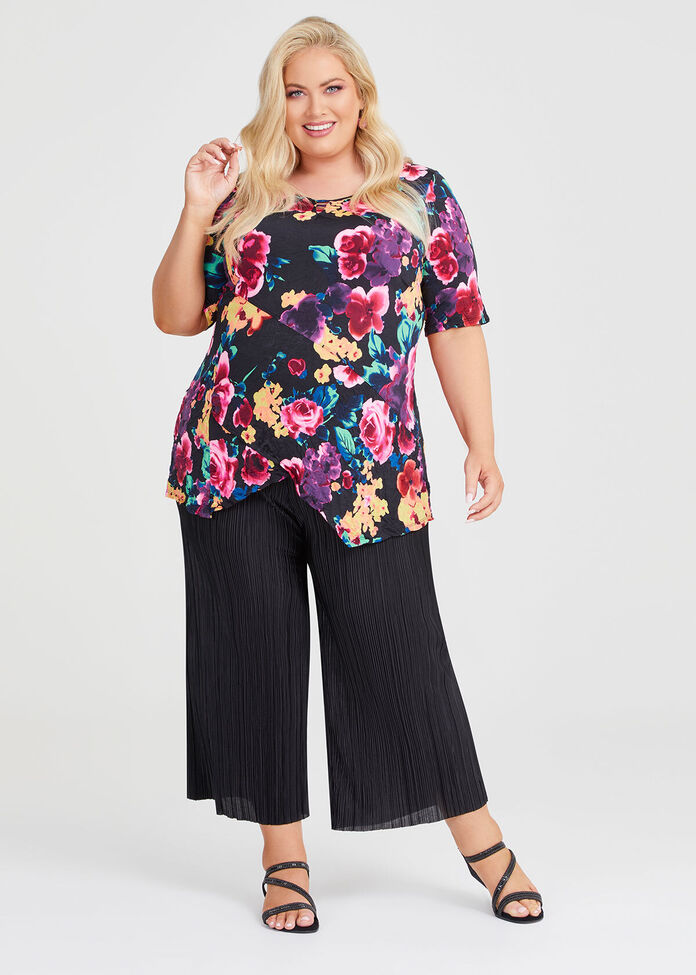 Floral Scoop Neck Top, , hi-res