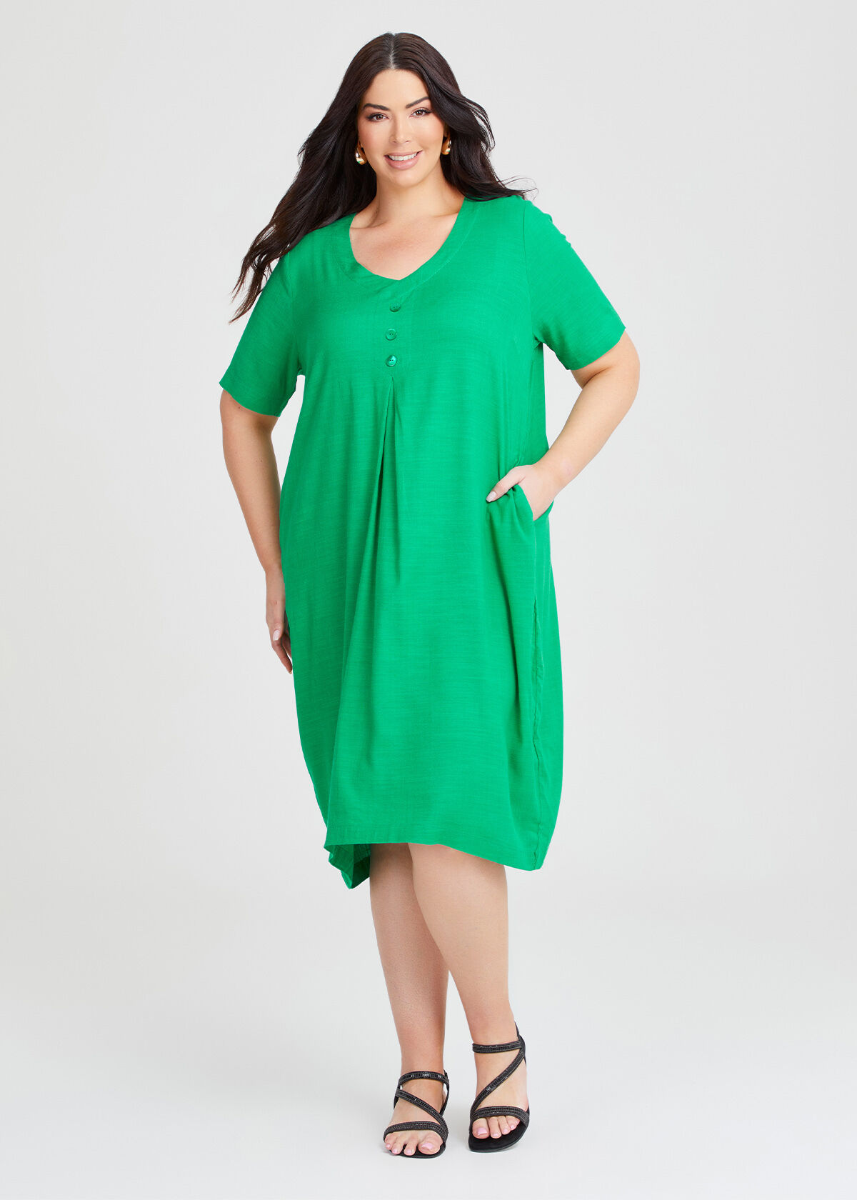 Button Detail Natural Tulip Dress