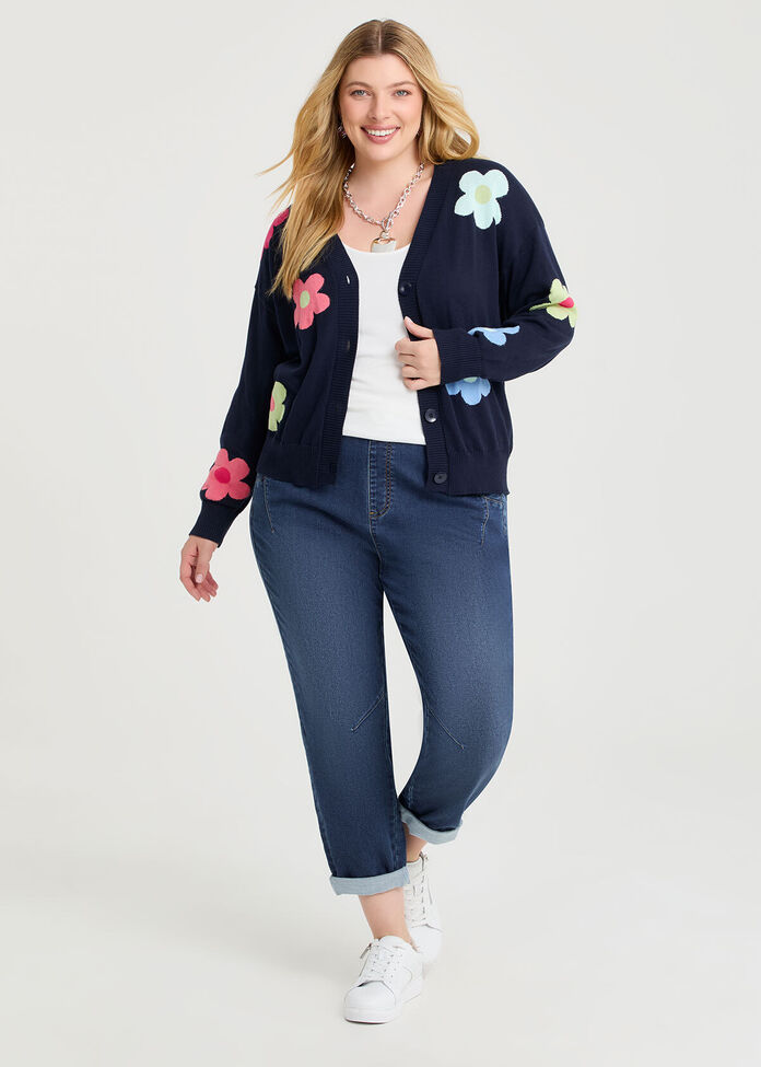 Flower V-neck Crop Cardigan, , hi-res