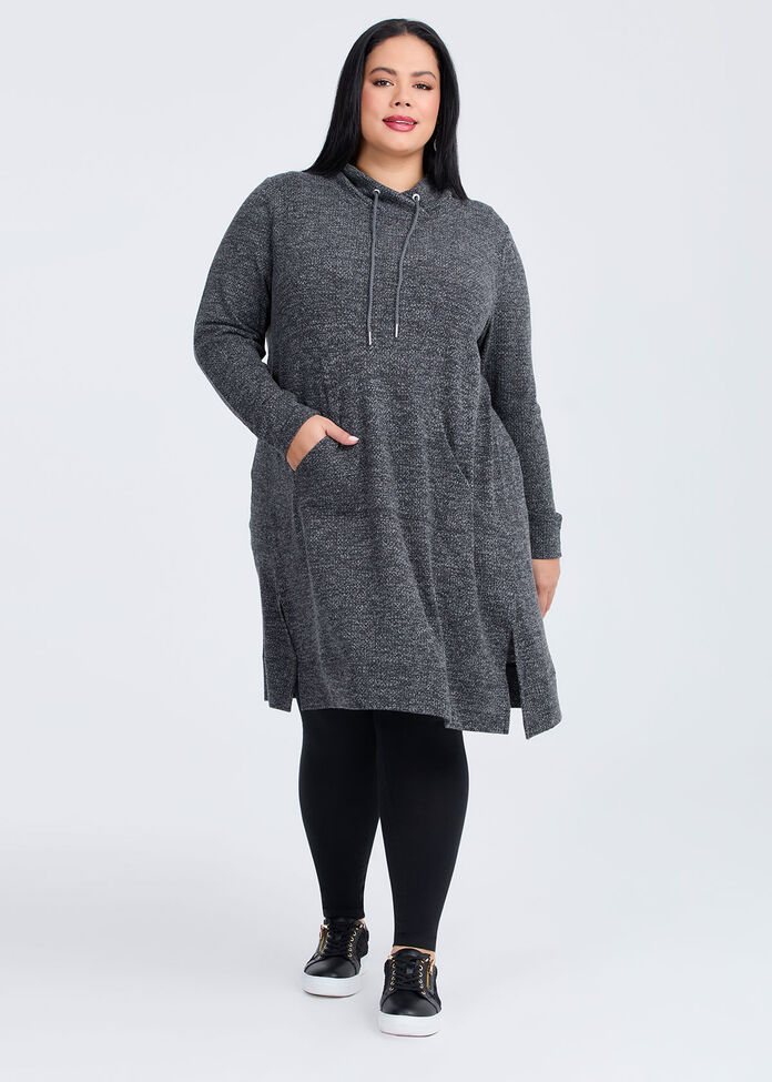 Cowl Pocket Dress, CHARCOAL MARLE, hi-res