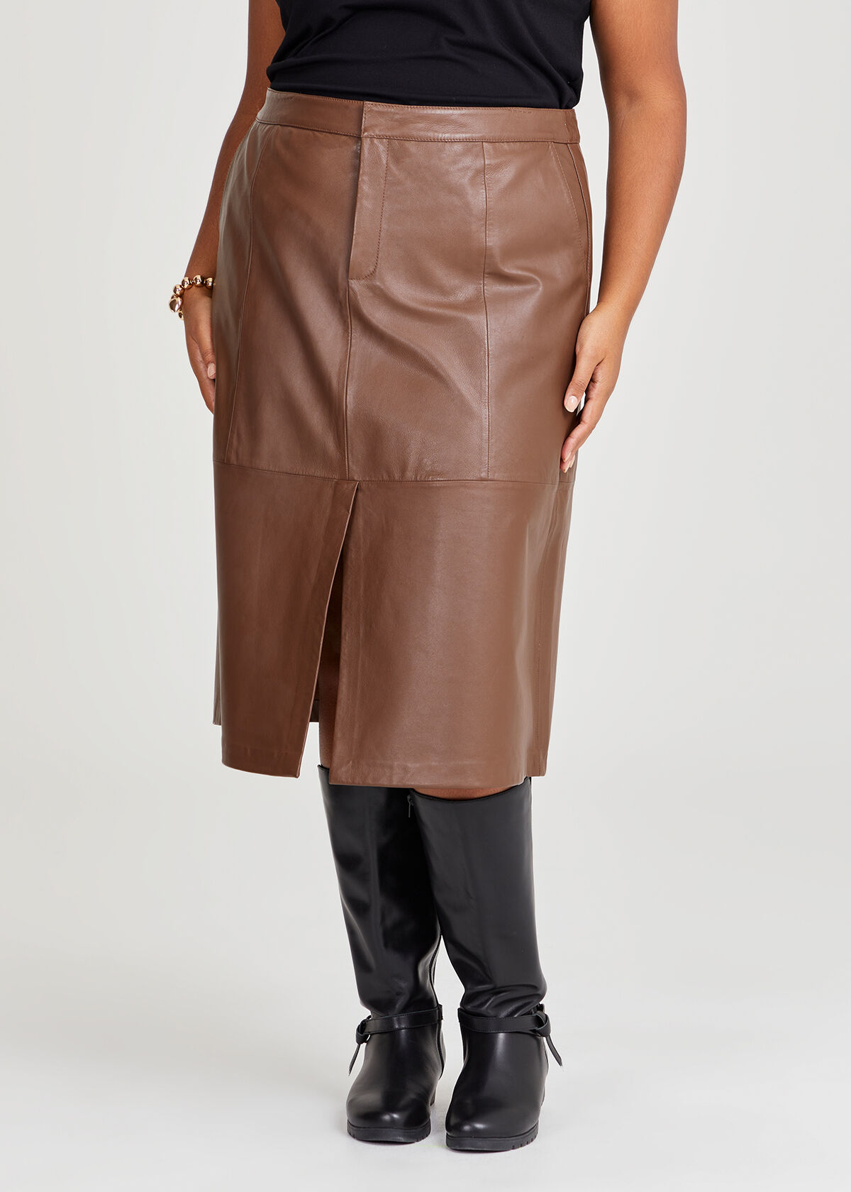 Brown leather skirt size 12 top