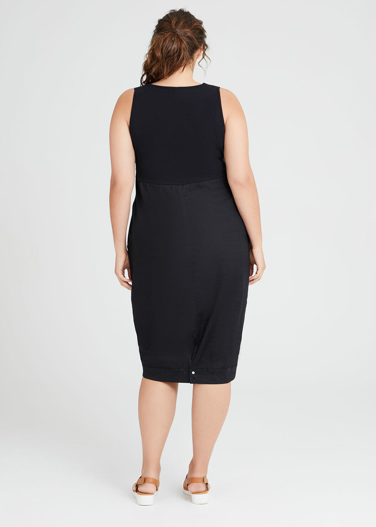 Shop Plus Size Florin Stretch Linen Dress in Black Sizes 12 30