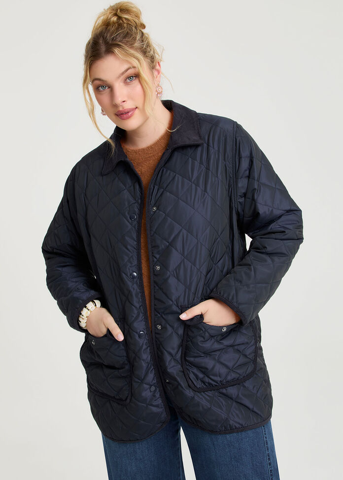 Quilted Cord Trim Barn Jacket, , hi-res