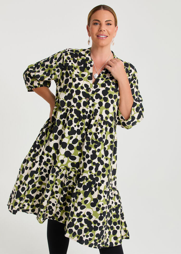 Natural Midi Print Dress, , hi-res