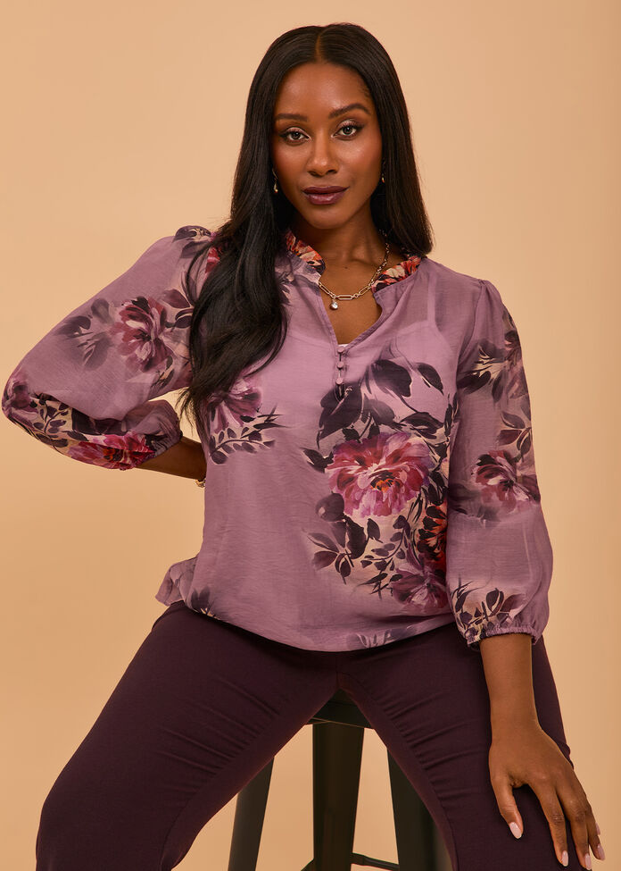 Camille Floral Tencel Blouse, , hi-res