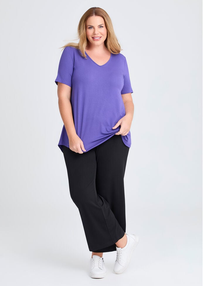 Bamboo Base V Neck Short Sleeve Top, , hi-res