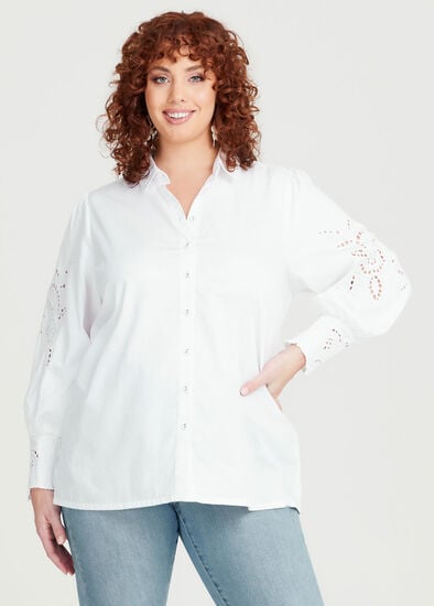 Plus Size Broderie Detail Sleeve Shirt