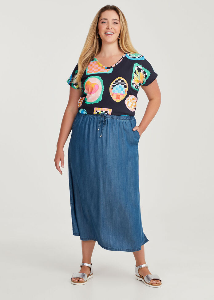 Chambray Pull On Maxi Skirt, , hi-res