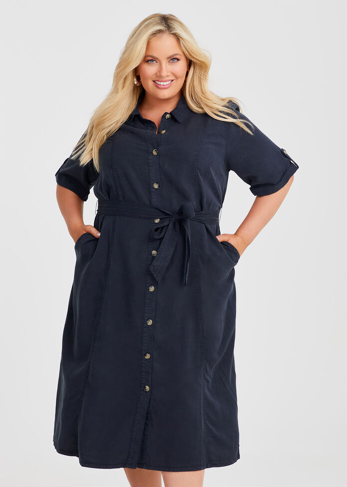 Lyocell Button Through Dress, , hi-res