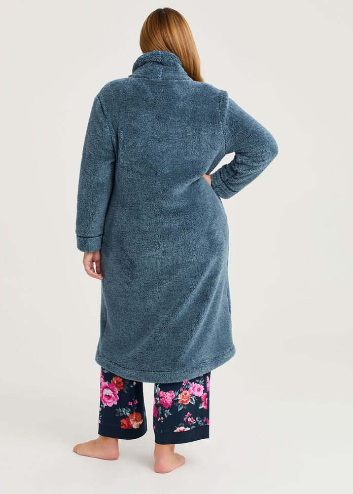 Plush Shawl Button Dressing Gown, , hi-res
