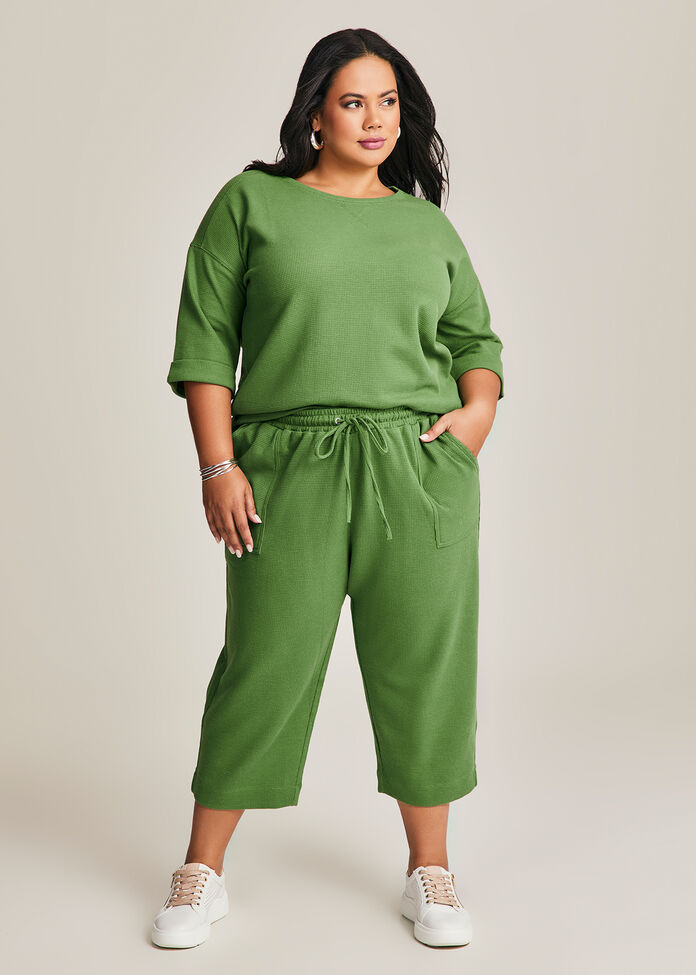 Waffle Pull On Crop Pant, , hi-res