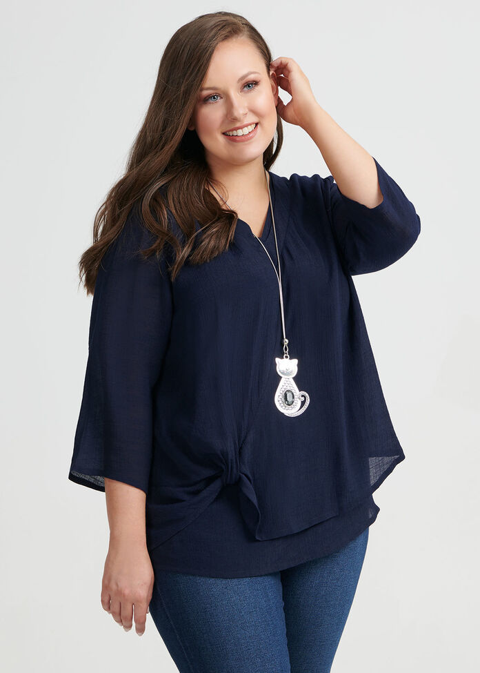 V Neck Knot Top, , hi-res