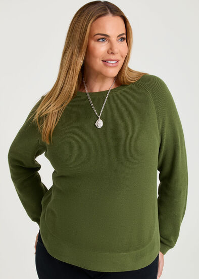 Plus Size Curved Hem Rib Knit Jumper