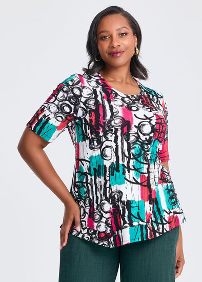 Plus Size Natural Abstract Tropic Top