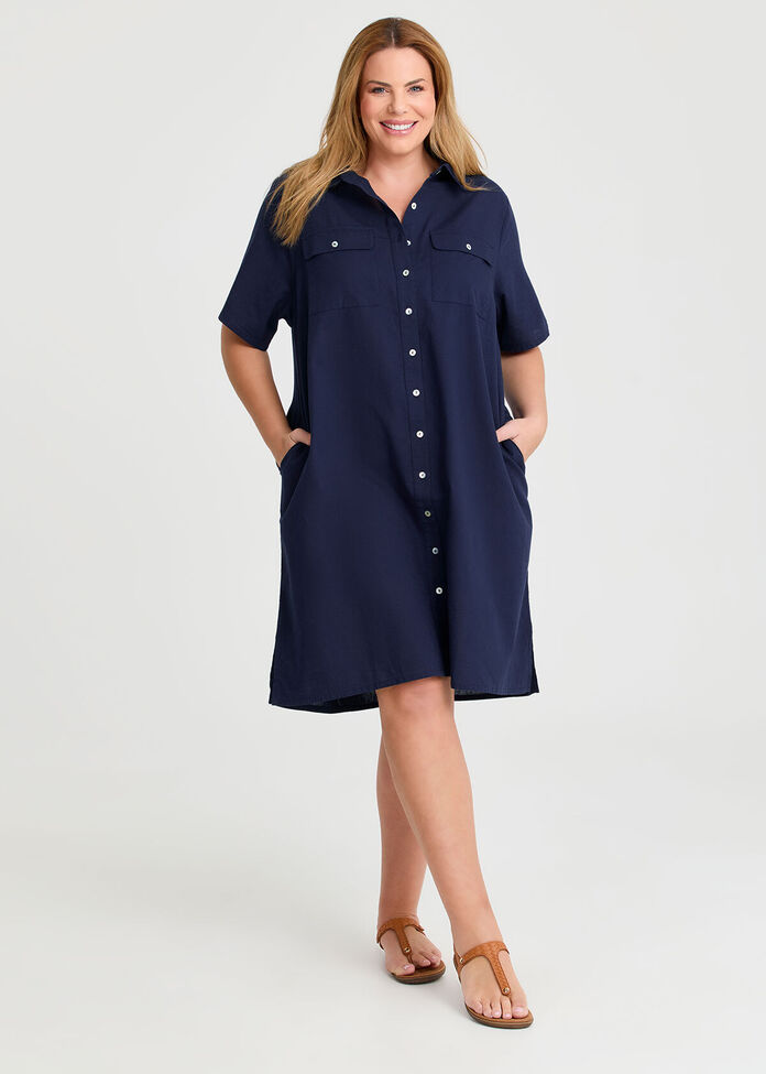 Cotton Linen Utility Dress, , hi-res