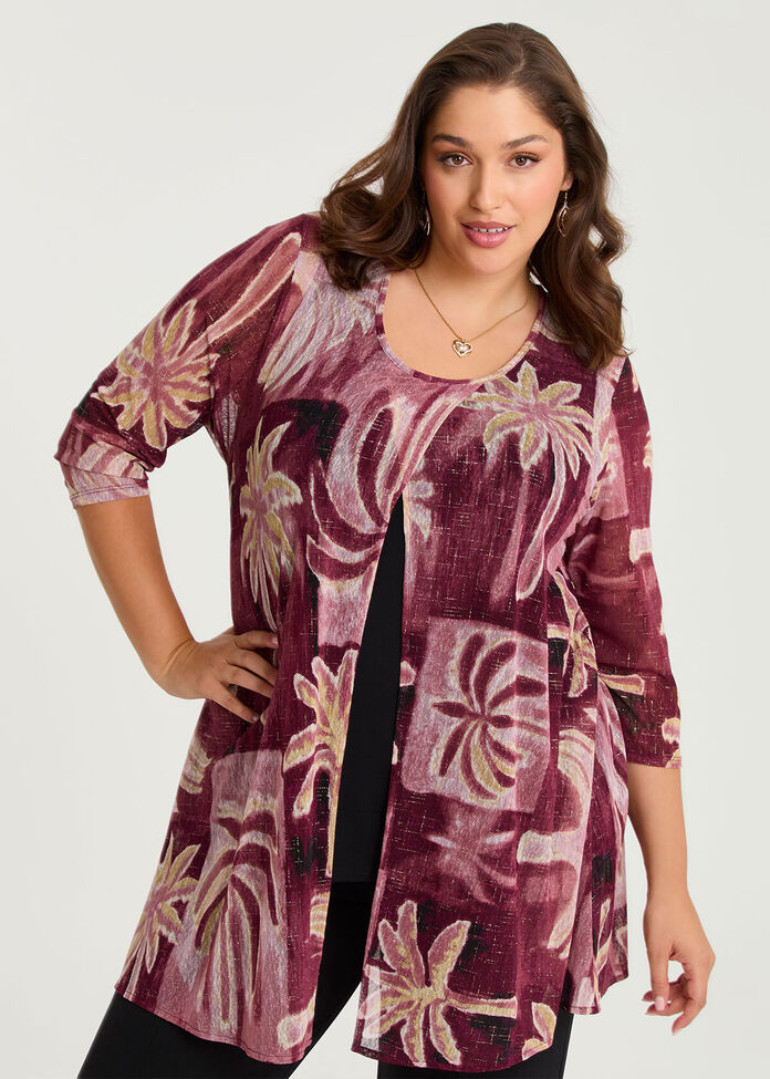 Melrose Palm Mesh Layered Tunic, , hi-res