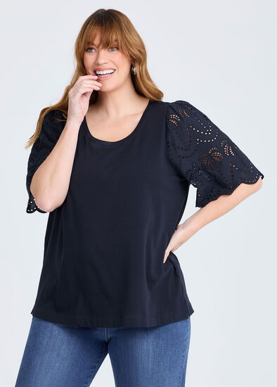 Plus Size Cotton Broderie Palm T-shirt