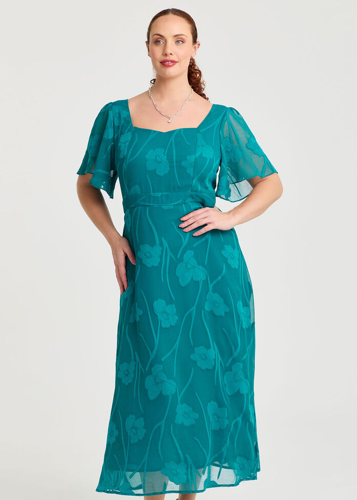 Floral Jacquard Cocktail Maxi Dress, , hi-res