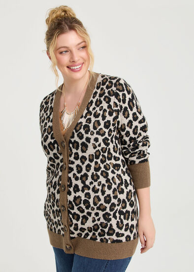 Plus Size Animal Button Through Cardigan
