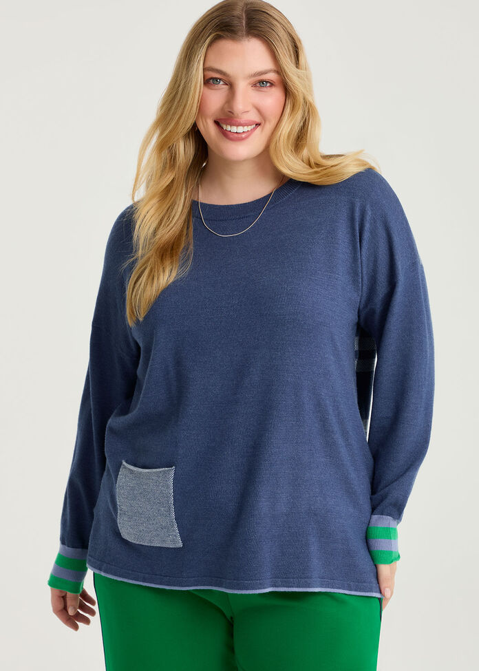 Patch Pocket Stripe Back Jumper, , hi-res