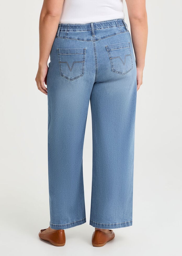 Cotton Seam Front Wide Leg Jean, , hi-res