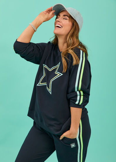 Plus Size Cotton Stripe Star Sweatshirt