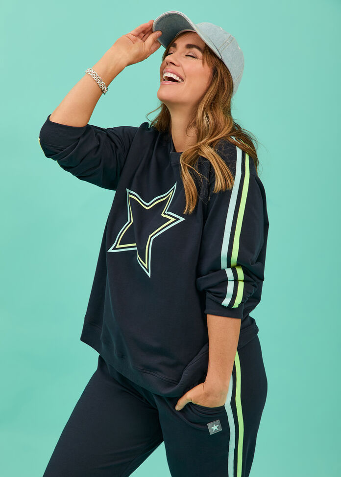 Cotton Stripe Star Sweatshirt, , hi-res