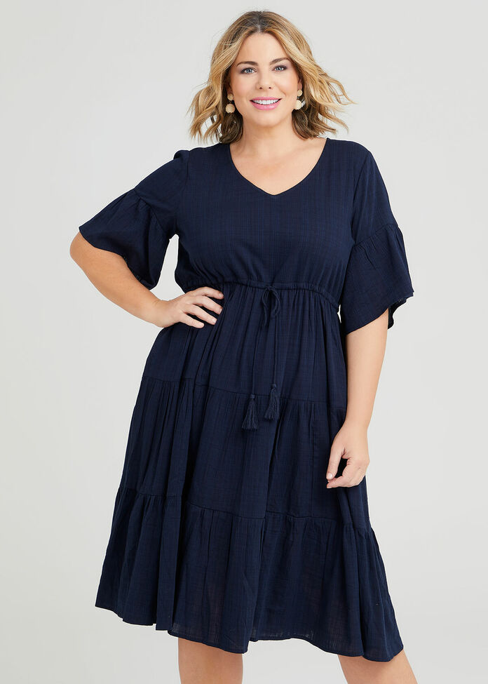 Shop Plus Size Cotton Blend Self Check Dress in Blue | Taking Shape AU