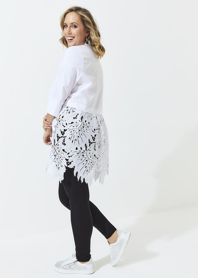 Lace Stretch Poplin Shirt, , hi-res