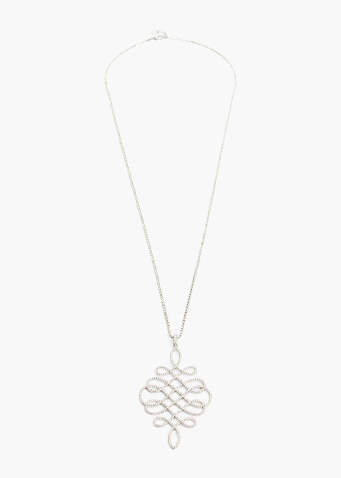 Twisted Silver Diamante Necklace, , hi-res
