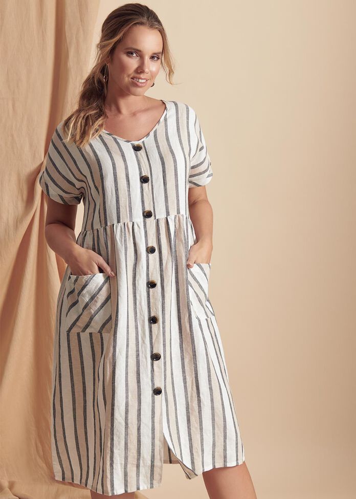 Stripe Linen Dress, , hi-res