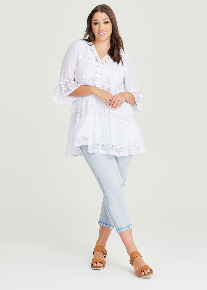 Lace Trim Tiered Tunic, , hi-res